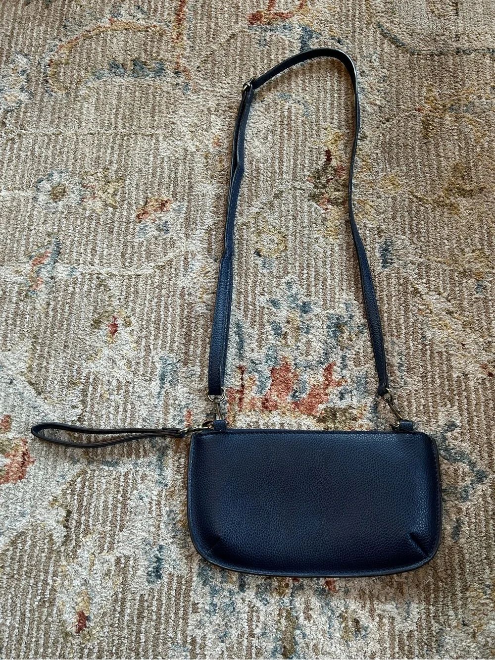 Joy Susan Navy Pebbled Crossbody Wristlet with Detachable Strap
